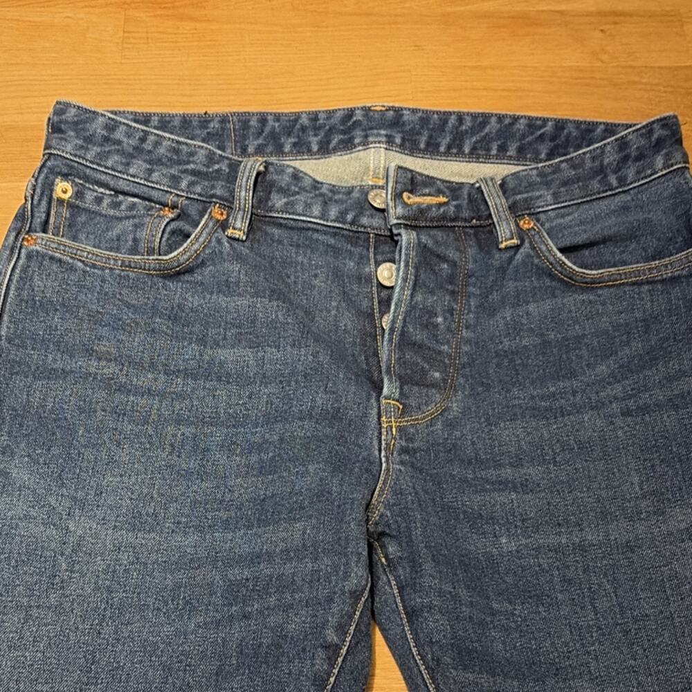 Buck Mason Straight Stretch Men's Jeans Blue Medium Wash Cotton Denim Button
